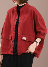 Rote Patchwork-Jeansjacken mit Taschen